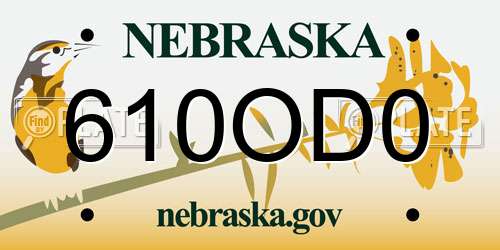 610OD0 Nebraska License Plate
