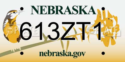613ZT1 Nebraska License Plate