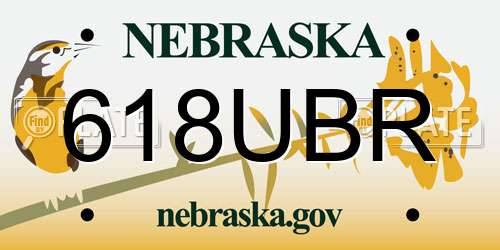 618UBR Nebraska License Plate
