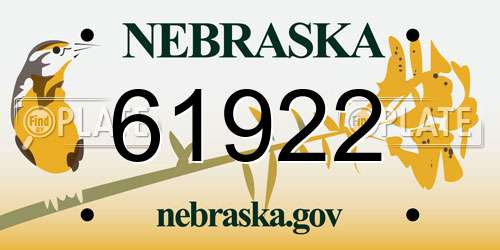 61922 Nebraska License Plate
