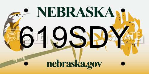 619SDY Nebraska License Plate