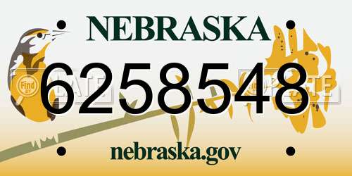 6258548 Nebraska License Plate