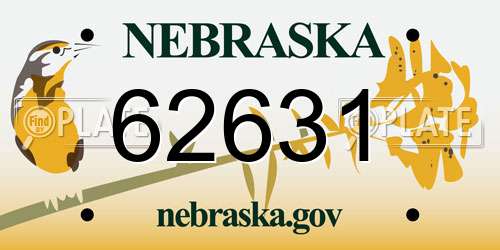 62631 Nebraska License Plate