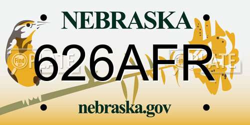 626AFR Nebraska License Plate