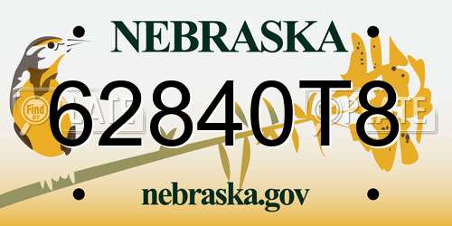 62840T8 Nebraska License Plate