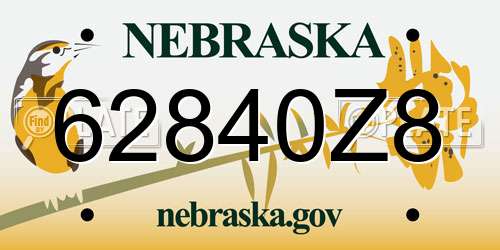 62840Z8 Nebraska License Plate