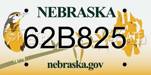 62B825 Nebraska License Plate