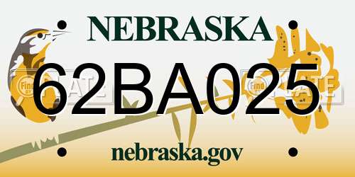 62BA025 Nebraska License Plate