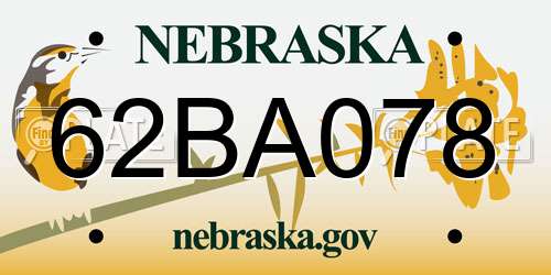 62BA078 Nebraska License Plate