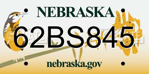 62BS845 Nebraska License Plate