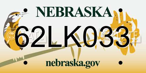 62LK033 Nebraska License Plate
