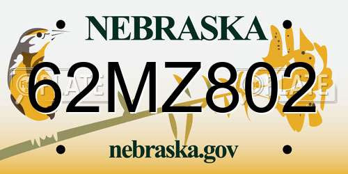 62MZ802 Nebraska License Plate