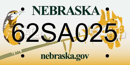 62SA025 Nebraska License Plate