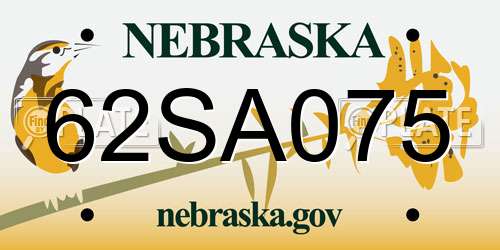 62SA075 Nebraska License Plate