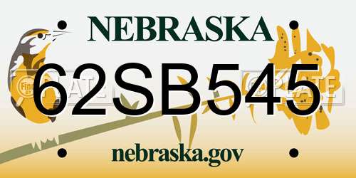 62SB545 Nebraska License Plate