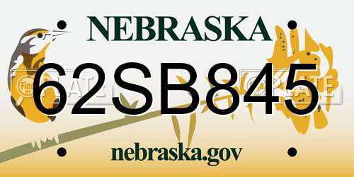62SB845 Nebraska License Plate