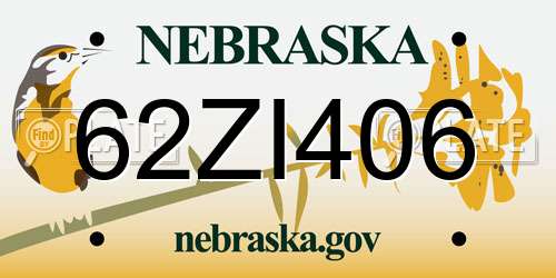 62ZI406 Nebraska License Plate