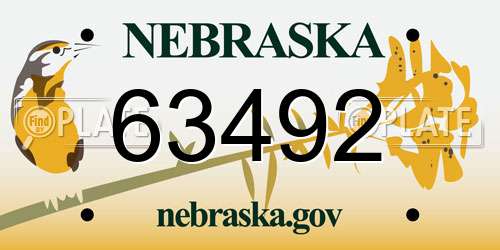63492 Nebraska License Plate