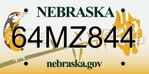 64MZ844 Nebraska License Plate