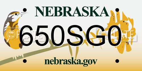 650SG0 Nebraska License Plate