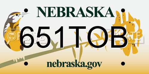 651TOB Nebraska License Plate