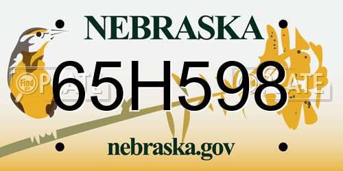 65H598 Nebraska License Plate