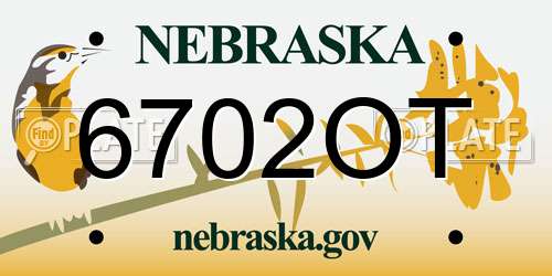 6702OT Nebraska License Plate