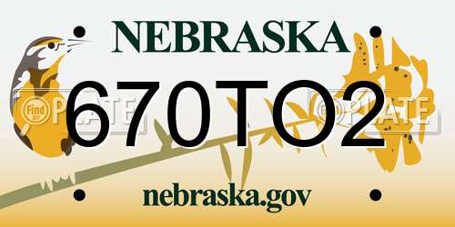 670TO2 Nebraska License Plate