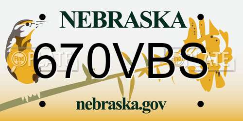 670VBS Nebraska License Plate