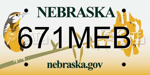 671MEB Nebraska License Plate