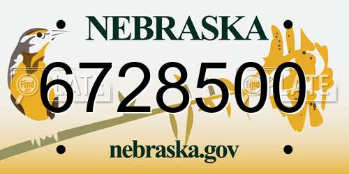 6728500 Nebraska License Plate