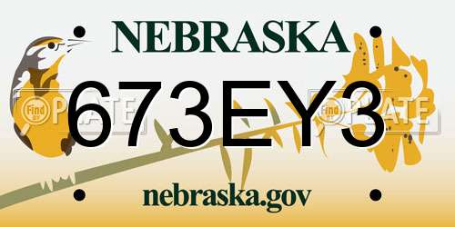 673EY3 Nebraska License Plate