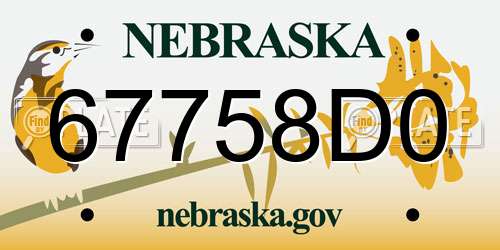 67758D0 Nebraska License Plate