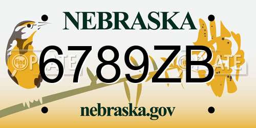 6789ZB Nebraska License Plate