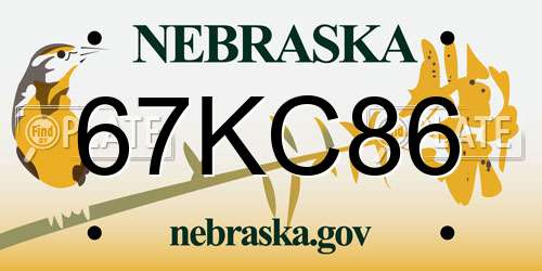 67KC86 Nebraska License Plate