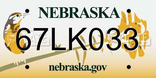 67LK033 Nebraska License Plate