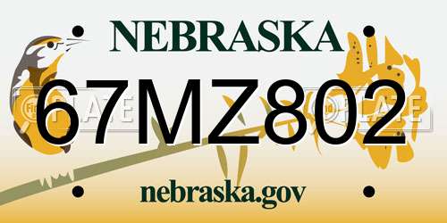 67MZ802 Nebraska License Plate
