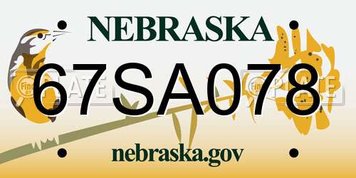 67SA078 Nebraska License Plate