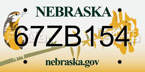 67ZB154 Nebraska License Plate