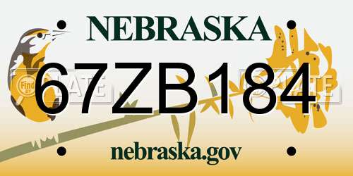 67ZB184 Nebraska License Plate
