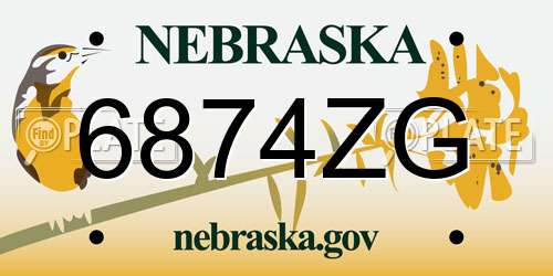 6874ZG Nebraska License Plate
