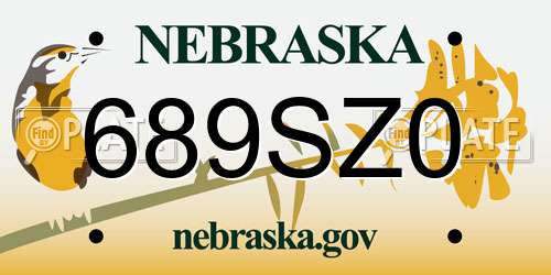 689SZ0 Nebraska License Plate