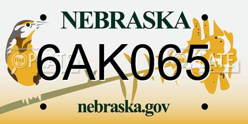 6AK065 Nebraska License Plate