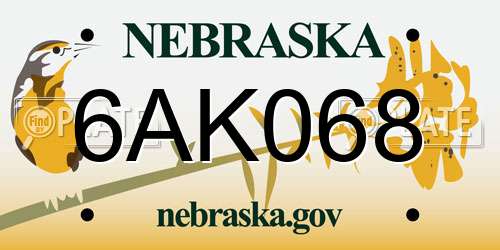 6AK068 Nebraska License Plate