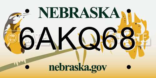6AKQ68 Nebraska License Plate