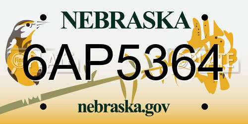 6AP5364 Nebraska License Plate