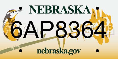 6AP8364 Nebraska License Plate