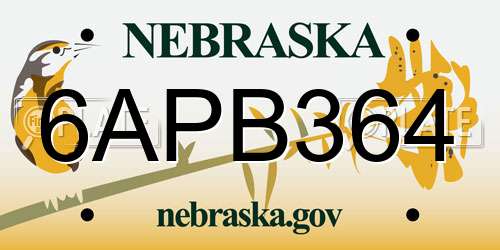 6APB364 Nebraska License Plate