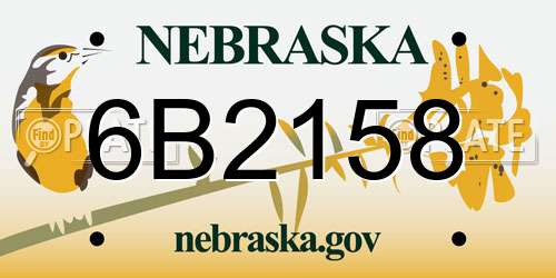 6B2158 Nebraska License Plate