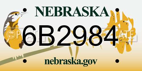 6B2984 Nebraska License Plate
